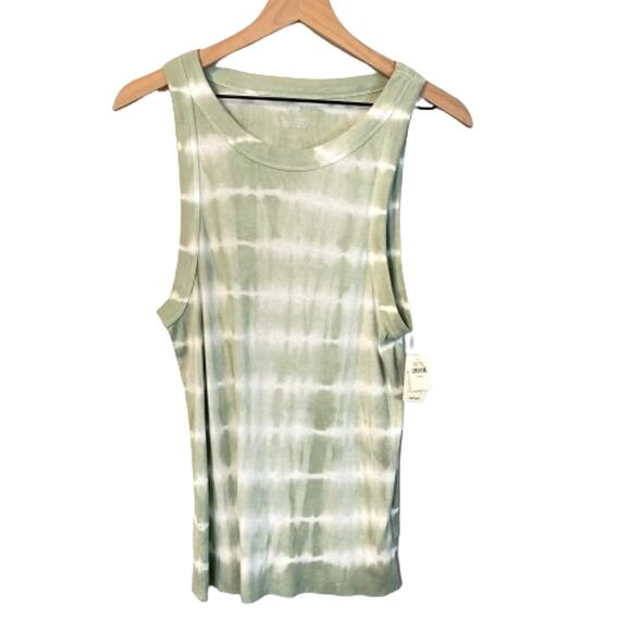 Aerie NWT Light Green White Tie Dye Stripe High Neck Ribbed Muscle Tank Top XL - Picture 2 of 10